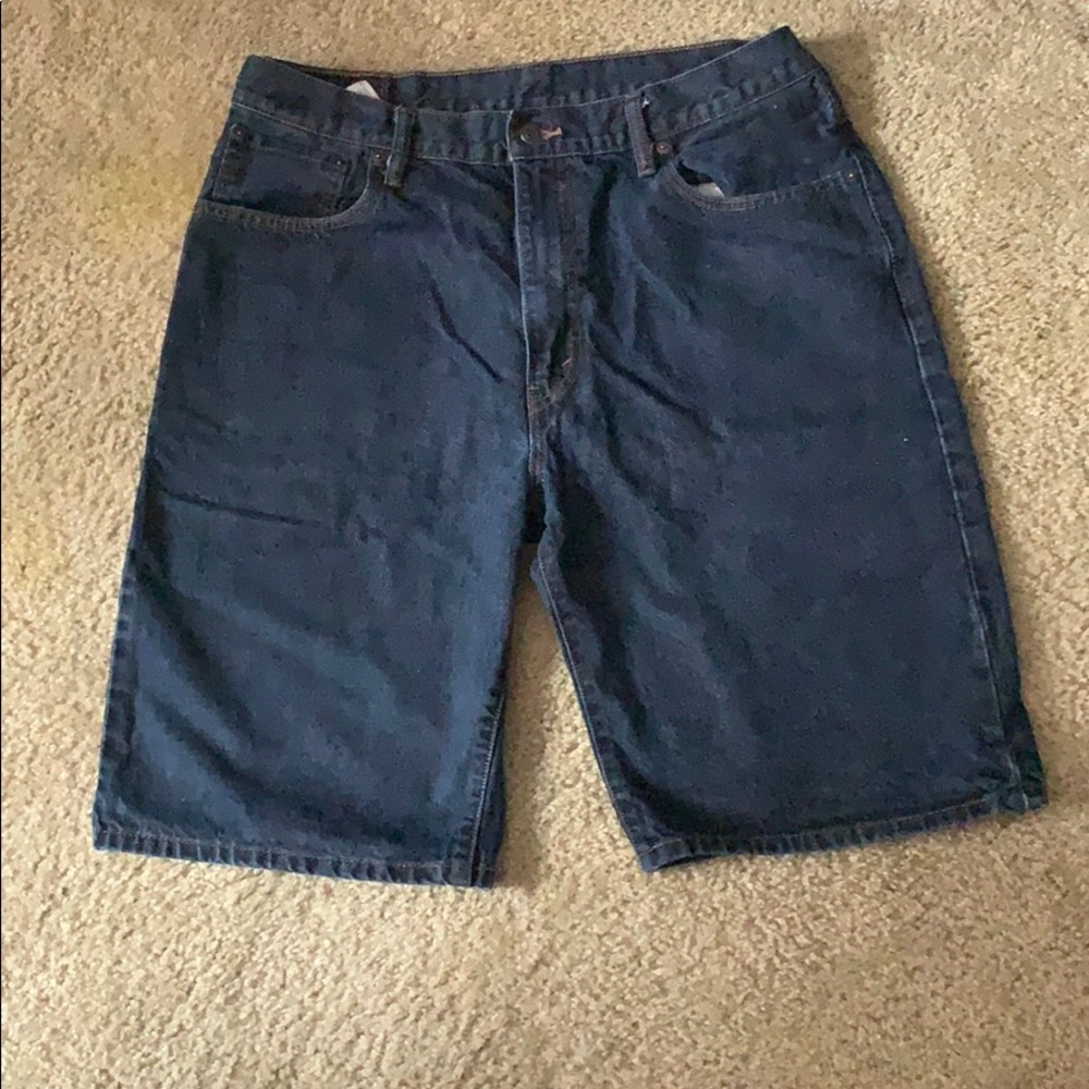 Levi Strauss dark washed denim shorts.